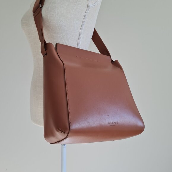 Everlane The Form Bag Cognac Brown Leather Shoulder Handbag Tote Structured - Picture 2 of 10